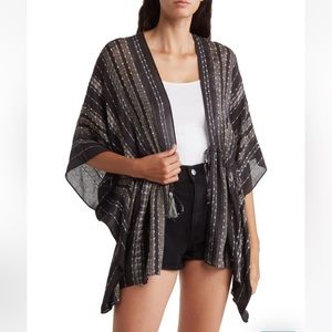 STEVE MADDEN Women's Tassel Tie-Front Kimono Wrap One Size Black Neutral